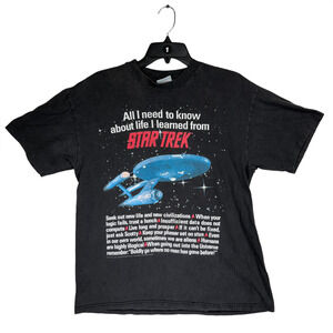 Vintage Star Trek Life Lessons T Shirt Large Black Enterprise Graphic 90s USA